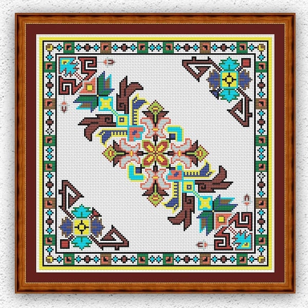 Moroccan sampler counted cross stitch antique pattern Geometric Moroccan square embroidery design Pillow sampler xstitch chart #S113