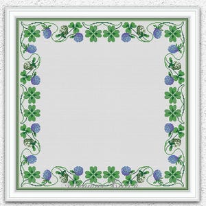 Clover counted cross stitch pattern Four leaf clover embroidery Floral border counted xstitch chart Flower leaves Antique cross stitch #S180