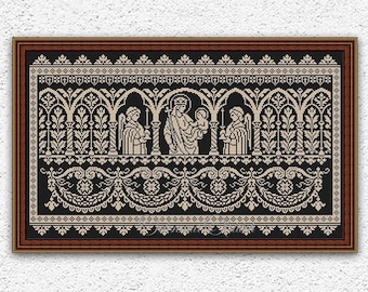 Religious monochrome cross stitch pattern Christian cross stitch Bible sampler embroidery Easter cross stitch Counted xstitch chart #S409