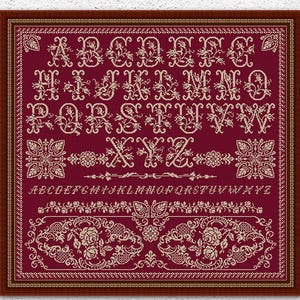 Floral monochrome cross stitch pattern Roses quaker cross stitch Flowers alphabet sampler vintage embroidery Antique xstitch chart #S308