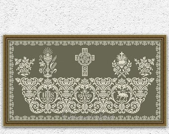 Monochrome religious cross stitch pattern Cross Sacred heart Agnus IHS Name of Jesus Christian embroidery Easter cross stitch chart #S412