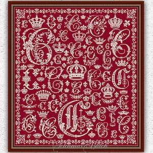 Monochrome letter C sampler cross stitch pattern Vintage monogram embroidery Floral letters cross stitch Crown Initial counted xstitch #S511
