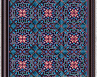 Motif de broderie d'échantillonneur de mosaïque géométrique coloré Grille de points comptés pour carreaux, point de croix moderne # S459