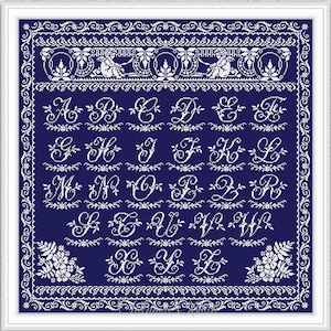 Monogram monochrome cross stitch pattern Vintage alphabet sampler embroidery design Letter cross stitch Victorian style xstitch chart #S306