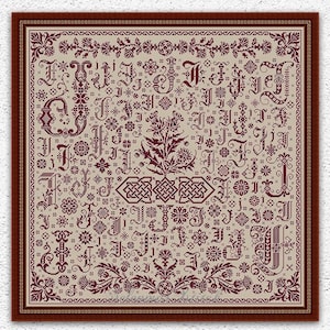 Patrón de punto de cruz de muestra de letra J monocromática Patrón de punto de cruz de letra inicial Cardo Adorno de nudo celta Bordado Monograma xstitch #S340