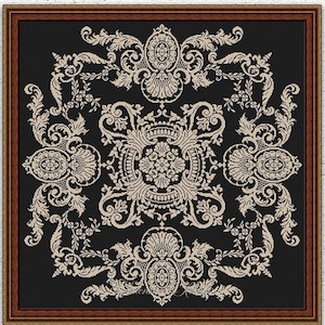 Patrón de punto de cruz monocromático antiguo Diseño de bordado de adorno vintage Sampler Punto de cruz Gráfico de punto de cruz de almohada #S397