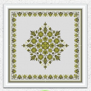 Muestra de almohada patrón de punto de cruz contado Almohada punto de cruz Diseño de bordado de dos colores Adorno frondoso gráfico xstitch cuadrado #S110