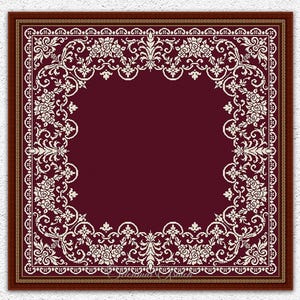 May include: A burgundy and cream-colored cross-stitch pattern with a floral and scroll design. The design is framed by a dark brown border and features the text "INSTANT DOWNLOAD PDF". The pattern is square and suitable for home decor.
