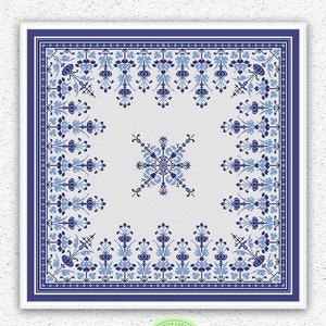 Patrón de punto de cruz de dos colores Punto de cruz floral Diseño de bordado cuadrado Muestra de almohada de flores xstitch gráfico Descarga digital #S117