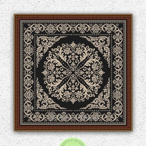 Patrón de punto de cruz monocromático antiguo Diseño de bordado de punto de cruz de almohada Muestrario de punto de cruz Cuadrado de alfombra Gráfico de puntada x PDF #S201