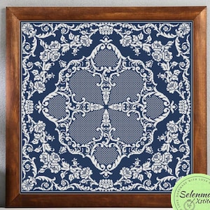 Muestra de almohada de flores contado patrón de punto de cruz Adorno floral Diseño de bordado cuadrado monocromo Estilo antiguo xstitch chart #273