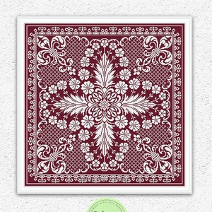 Zwart-wit bloemenkruissteekpatroon Kantkruissteek Vierkant borduurmonster Bloemenkruissteek Antiek ornament xstitch-diagram #S131