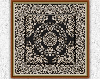 Monochrome cross stitch pattern Pillow cross stitch embroidery design Sampler cross stitch Antique style xstitch chart PDF download #S184