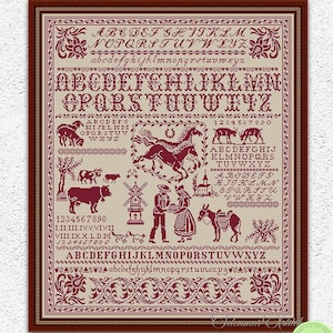 Kreuzstichvorlage Quäker Kreuzstichmuster Kreuzstichmuster Kuh Esel Pferd Schaf Stickerei Bauernhof Tiere Stickanleitung #379*