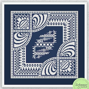 Patrón de punto de cruz contado para muestrario de almohadas monocromáticas, funda de cojín, diseño de bordado cuadrado, adorno antiguo, gráfico de puntadas xstitch n.° 120