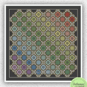 Patrón de punto de cruz contado de muestrario de cuáqueros coloridos Diseño de bordado geométrico cuadrado de punto de cruz de colcha Gráfico de punto de cruz de patchwork n.° S3
