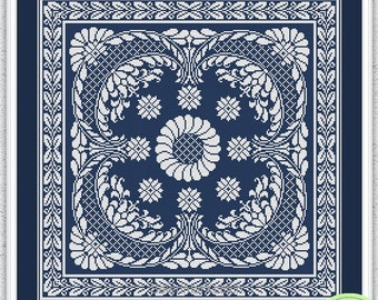 Monochrome counted cross stitch pattern Floral carpet cross stitch Antique ornament embroidery design Pillow sampler xstitch chart #451