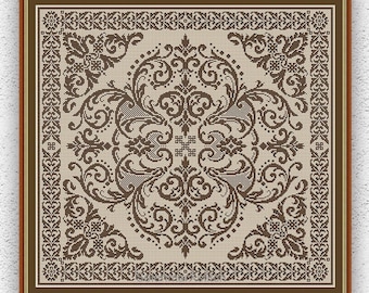 Patrón de punto de cruz monocromático Muestrario de bordado cuadrado con adorno antiguo Punto de cruz para alfombra Funda de cojín para almohada Gráfico de puntadas xstitch n.° 459*