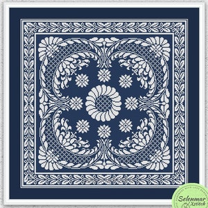 Patrón de punto de cruz contado monocromo Alfombra floral punto de cruz Diseño de bordado de adorno antiguo Muestra de almohada xstitch chart #451
