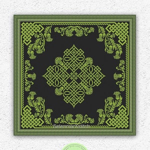 Patrón de punto de cruz monocromo floral Punto de cruz de cardo Adorno de nudo celta Diseño de bordado cuadrado Hojas de flores xstitch chart #S130