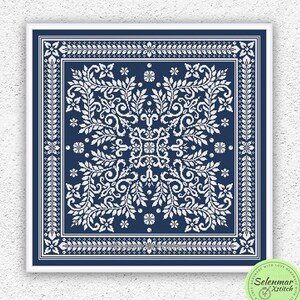 Muestra de almohada monocromática patrón de punto de cruz contado Flores hojas diseño de bordado cuadrado Adorno frondoso gráfico xstitch PDF #472