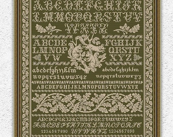 Quaker Sampler Cross Stitch Pattern Squirrels Cross Stitch Oak