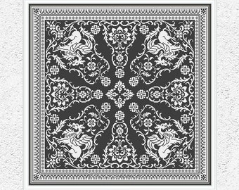 Fire breathing dragons counted cross stitch pattern Monochrome cross stitch embroidery sampler Antique style square xstitch chart #S88*