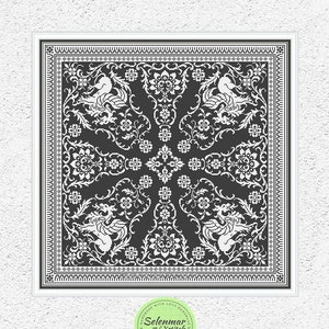 Dragones que escupe fuego contó patrón de punto de cruz Muestra de bordado de punto de cruz monocromo Estilo antiguo cuadrado xstitch gráfico #S88*