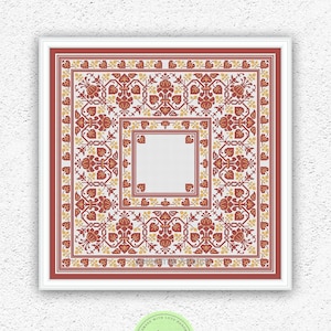 Sampler contó patrón de punto de cruz Diseño de bordado de muestra de almohada de dos colores Adorno frondoso gráfico xstitch Descarga digital en PDF #S116