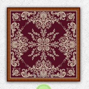 Monochroom kruissteekpatroon Antiek ornament borduurontwerp Bloemenbladeren vierkant xsteekdiagram Instant PDF-download #S141
