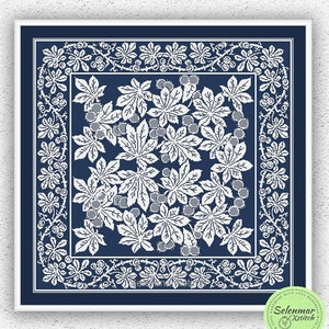 Muestra de almohada monocromática patrón de punto de cruz Punto de cruz de hoja Adorno de follaje bordado cuadrado Hojas de castaño xstitch chart #470