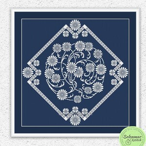 Patrón de punto de cruz monocromático floral Funda de cojín con flores Muestrario de bordado Punto de cruz para almohada Adorno antiguo Gráfico de puntada xstitch n.° 449*