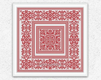 Monochrome cross stitch pattern Mosaic Tile cross stitch Square embroidery sampler Antique ornament xstitch chart Digital PDF download #S94*