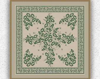 Flowers monochrome cross stitch pattern Pillow cross stitch Floral embroidery sampler Leafy ornament square xstitch chart PDF #S15*