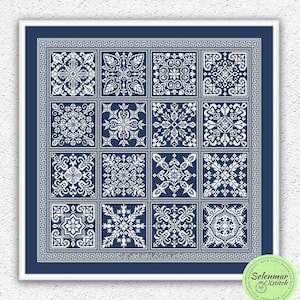 Patrón de punto de cruz monocromático Punto de cruz de edredón Bordado de patchwork Punto de cruz de azulejos Cuadro xstitch cuadrado geométrico PDF #383*