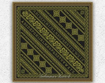 Sampler counted cross stitch pattern Monochrome embroidery design Border cross stitch Pillow sampler square xstitch chart PDF #S139