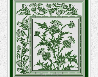 Blumen einfarbig Kreuzstichvorlage Pflanzendistel Kreuzstich Floral Leafy Stickmuster Pillow Sampler xStichvorlage #S38