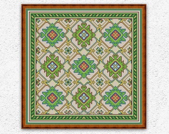 Moroccan sampler cross stitch antique pattern Carpet cross stitch East ornament square embroidery design Pillow sampler xstitch chart #S127