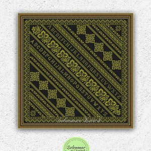 Sampler contado patrón de punto de cruz Diseño de bordado monocromo Punto de cruz de borde Muestra de almohada cuadrado xstitch gráfico PDF #S139