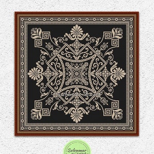 Patrón de punto de cruz monocromático antiguo. Punto de cruz para almohada. Diseño de bordado para funda de cojín. Muestrario de punto de cruz. Gráfico de punto de cruz en formato PDF #S183