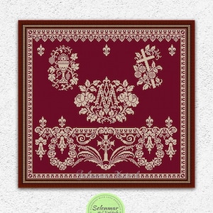 Religieus monochroom kruissteekpatroon Christelijke kruissteek Bloemen Rozen Bloemen ornament borduurwerk ontwerp Cross xstitch grafiek #S223