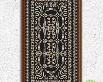 May include: A black and white cross stitch pattern of a geometric design with a brown frame. The pattern is called "Selenmar Xstitch" and is handmade with love.