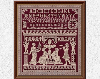 Antique monochrome cross stitch pattern Goddesses cross stitch Ancient mythology embroidery design Greek ornament xstitch chart PDF #S205*