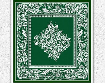 Monochrome counted cross stitch pattern Bell flowers leaves embroidery design Leafy pillow sampler square xstitch chart PDF #S45*