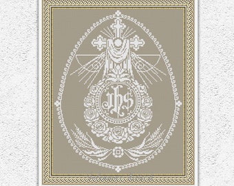 Monochrome Easter egg counted cross stitch pattern Easter cross stitch sampler Christian Cross JHS embroidery Religious xstitch chart #S209*