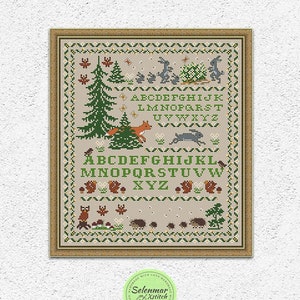 Märchenhaftes Frühlingswald Kreuzstichmuster Tiere Fuchs Hasen Eulen Igel Stickerei Primitives Quäker-Sampler-Xstitch-Diagramm #1004*