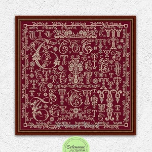 Monochrome letter T sampler cross stitch pattern Floral letter cross stitch Antique monogram embroidery Victorian style xstitch chart #S224*