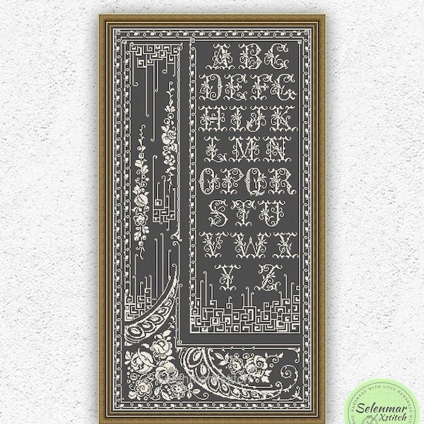 Roses quaker sampler counted cross stitch pattern Floral alphabet sampler embroidery design Flowers ornament xstitch chart #S83