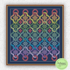 Colorful quaker cross stitch pattern Quilt cross stitch Geometric embroidery design Pillow sampler modern xstitch chart Digital download #S4
