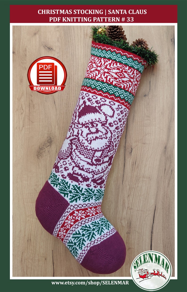 PDF Pattern Large Knitted Christmas Stocking Santa Claus and Etsy